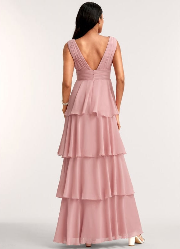 Robe de Soirée Mousseline Beige - gallery 3