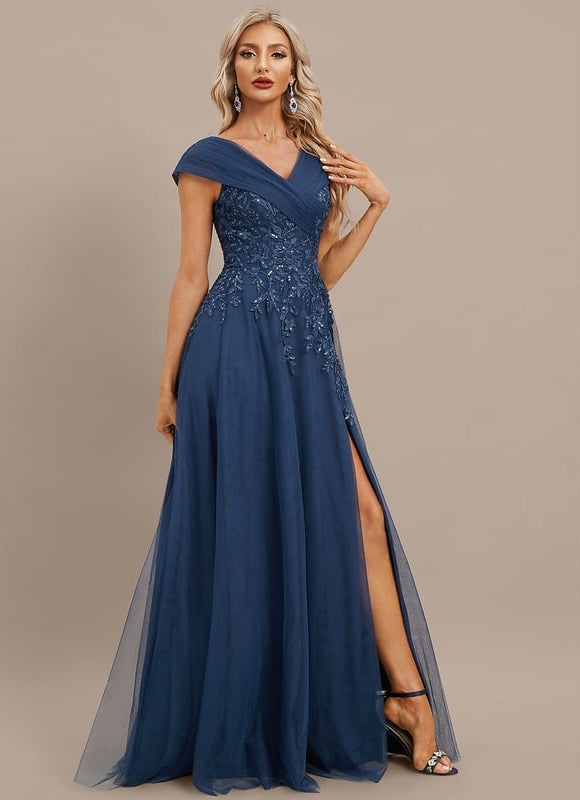 Robe de Soirée Bleu Élégant Tulle - gallery 5