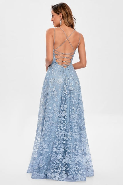 Robe de Soirée Bleu Poudré Floral - gallery 5