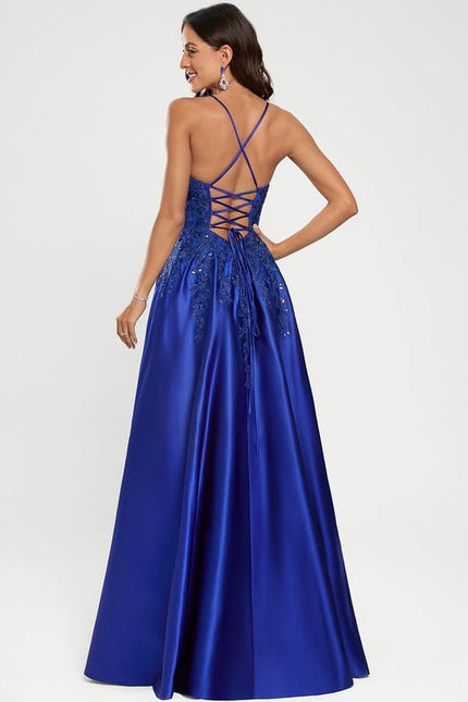 Robe de Soirée Satin Bleu Éclat - gallery 8