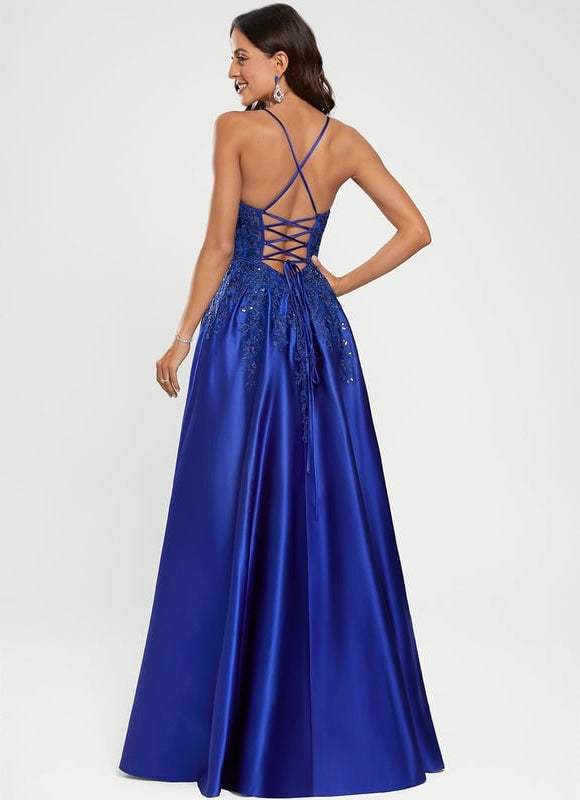 Robe de Soirée Satin Bleu Éclat - gallery 8