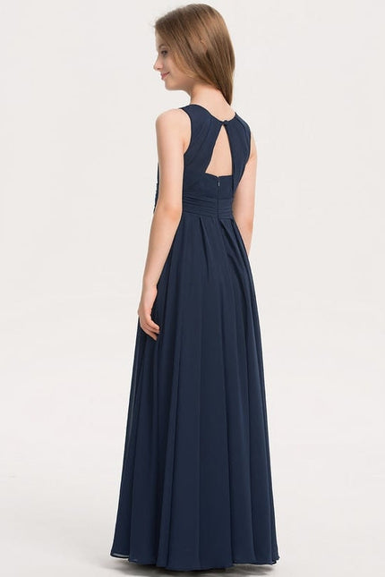 Robe de Soirée Longue Bleue En Mousseline Pour Demoiselle D'Honneur - gallery 4