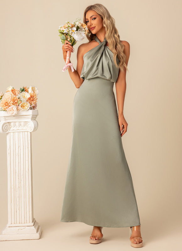 Robe de Soirée Satin Vert Poudré - gallery 5