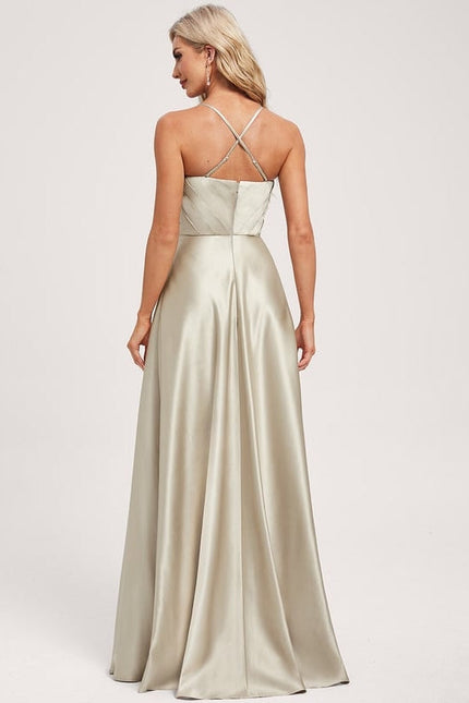 Robe de Soirée Satin Vert Pâle - gallery 4