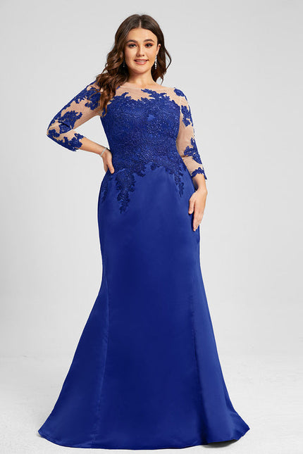 Robe de Soirée Longue Bleue Sirène Dentelle Satin - gallery 4