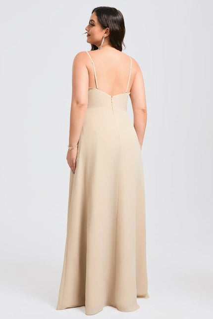Robe de Soirée Mousseline Beige - gallery 9
