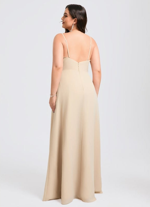 Robe de Soirée Mousseline Beige - gallery 9