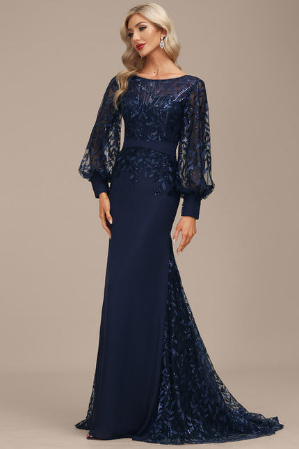 Robe Longue Bleue Sirène Dentelle Soirée