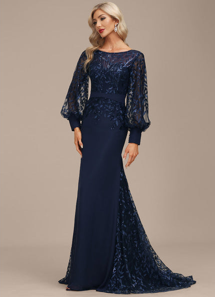 Robe Longue Bleue Sirène Dentelle Soirée