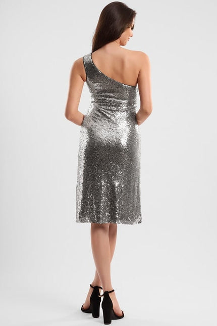 Robe De Soirée Asymétrique Froncée À Une Épaule - gallery 4