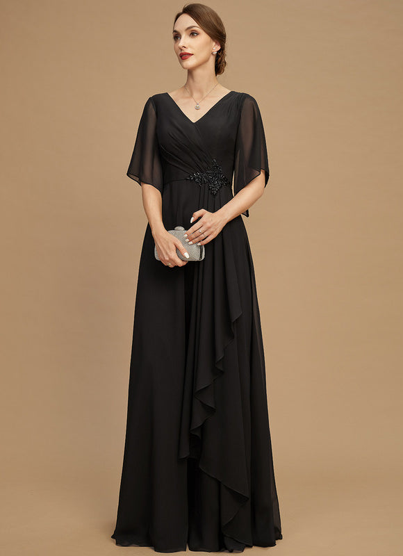 Robe de Soirée Longue Noire Mousseline Volants Paillettes - gallery 5