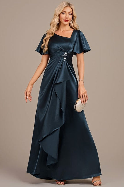 Robe de Soirée Satin Émeraude Drapée