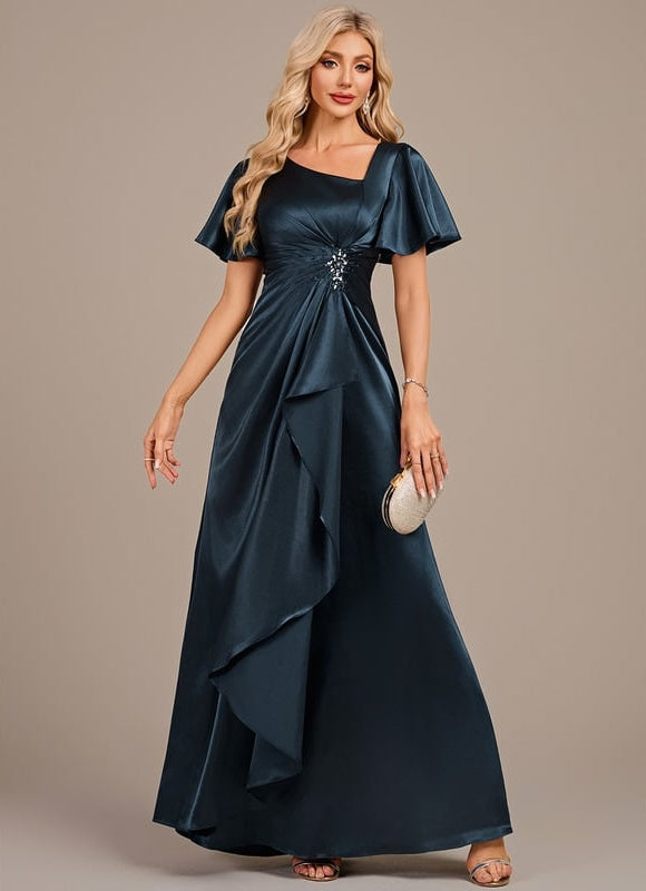Robe de Soirée Satin Émeraude Drapée