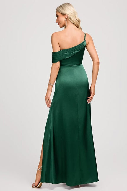 Robe de Soirée Satin Asymétrique Émeraude - gallery 5