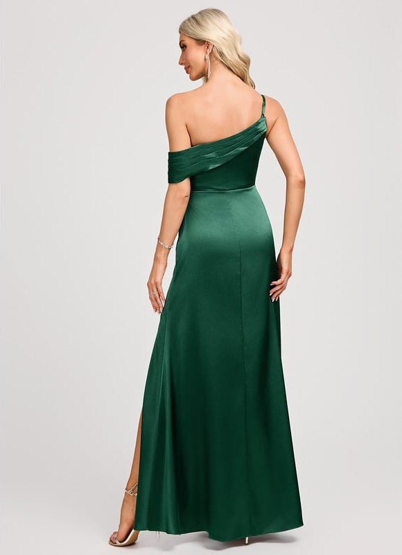 Robe de Soirée Satin Asymétrique Émeraude - gallery 5