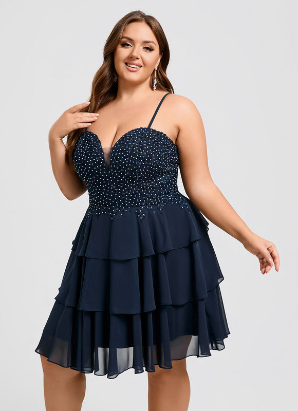 Robe de Soirée Longue Bleu Marine Dentelle Paillettes - gallery 8