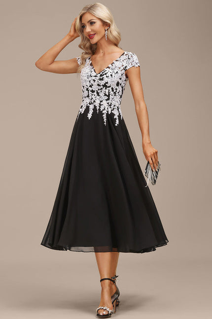 Robe de Soirée Longue Noire Et Blanche Dentelle Mousseline - gallery 5