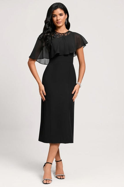 Robe de Soirée Noir Élégant Voile