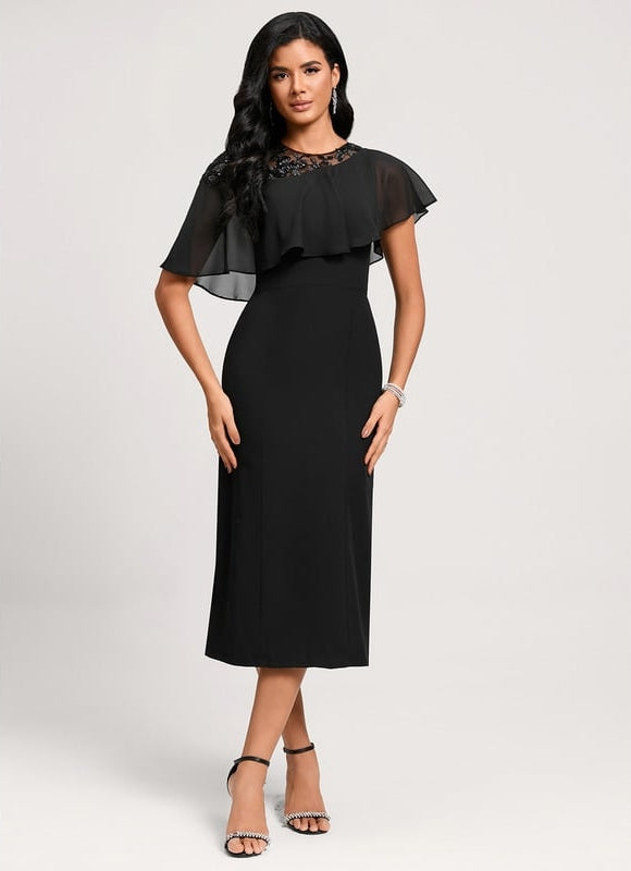 Robe de Soirée Noir Élégant Voile