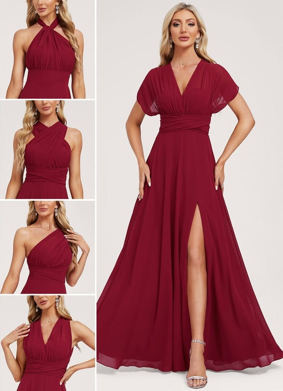 Robe de Soirée Bordeaux Fluide