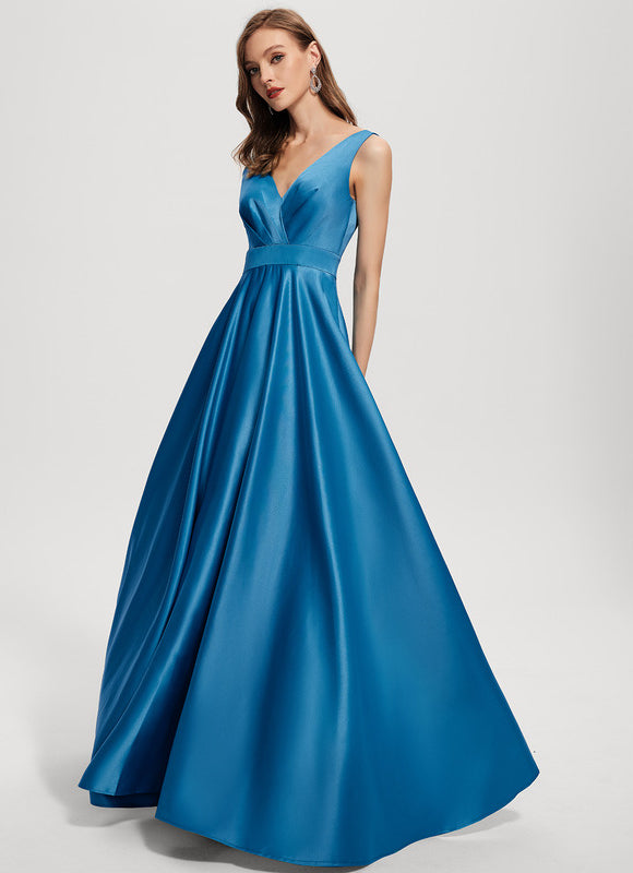 Robe de Soirée Satin Éclat Bleu