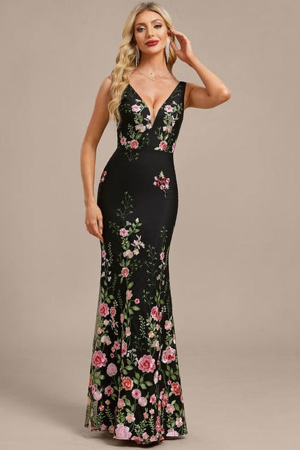 Robe de Soirée Noire Florale - gallery 2
