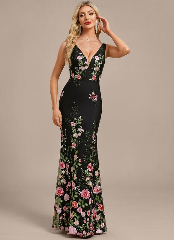 Robe de Soirée Noire Florale - gallery 2