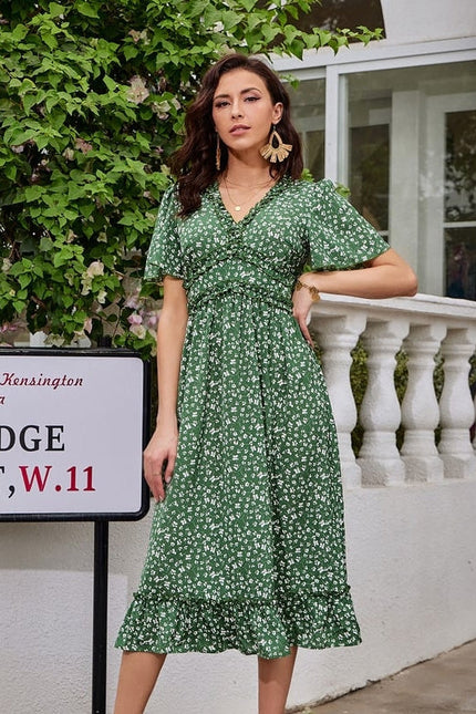 Robe de Soirée Verte Fleurie - gallery 1