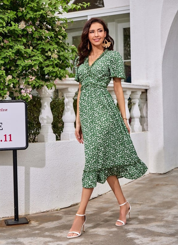 Robe de Soirée Verte Fleurie - gallery 4