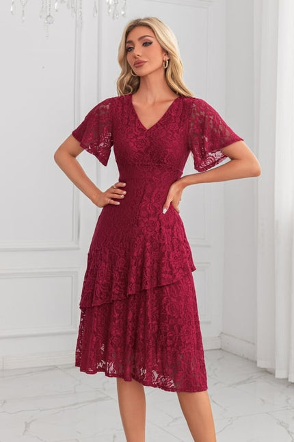 Robe de Soirée Dentelle Bordeaux - gallery 4