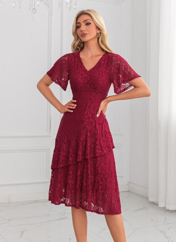 Robe de Soirée Dentelle Bordeaux - gallery 4
