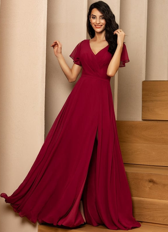 Robe de Soirée Mousseline Beige - gallery 3
