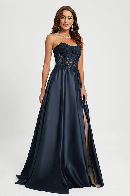 Robe de Soirée Satin Noir Éclat - gallery 1