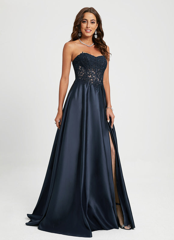 Robe de Soirée Satin Noir Éclat - gallery 1