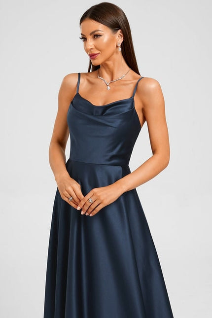Robe de Soirée Satin Marine Élégante - gallery 3