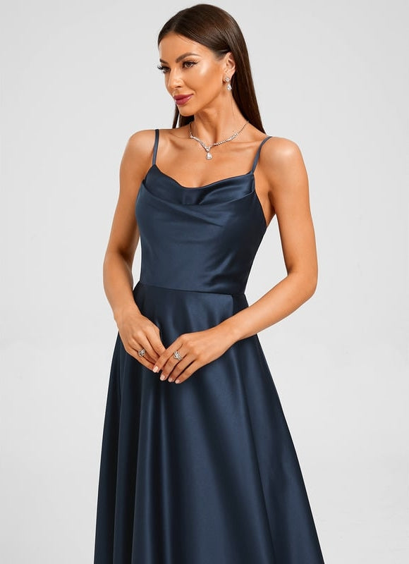 Robe de Soirée Satin Marine Élégante - gallery 3