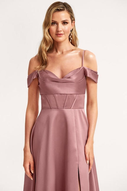 Robe de Soirée Satinée Rosée - gallery 3