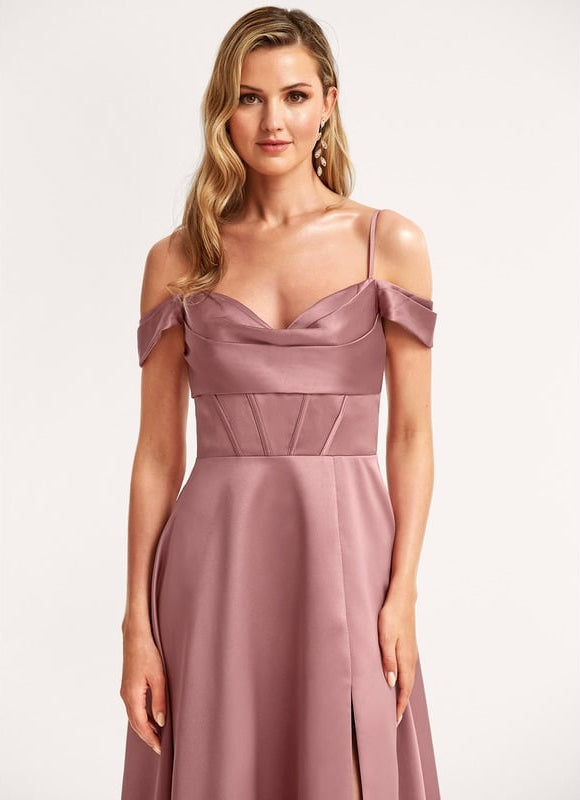 Robe de Soirée Satinée Rosée - gallery 3