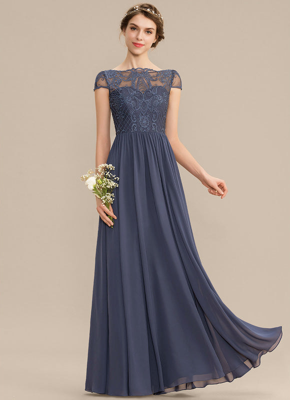 Robe de Soirée Longue Bleu Marine Dentelle Mousseline