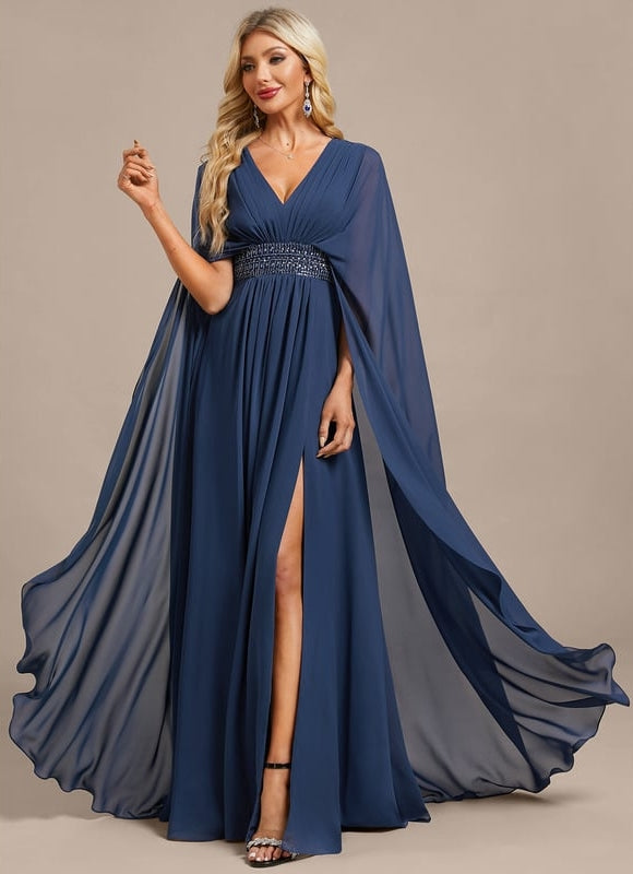 Robe de Soirée Chiffon Marine - gallery 2