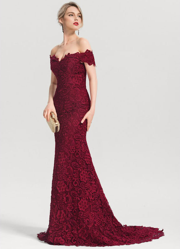 Robe de Soirée Bordeaux Dentelle - gallery 2