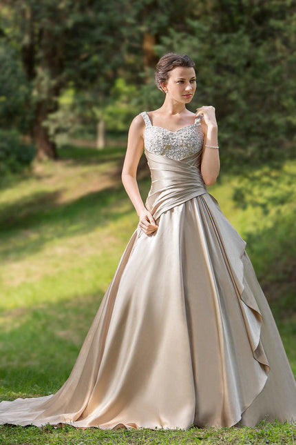 Robe de Soirée Satin Éclat Doré - gallery 1