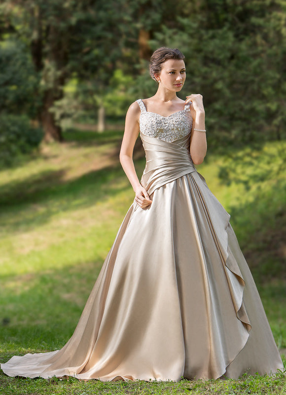 Robe de Soirée Satin Éclat Doré - gallery 1
