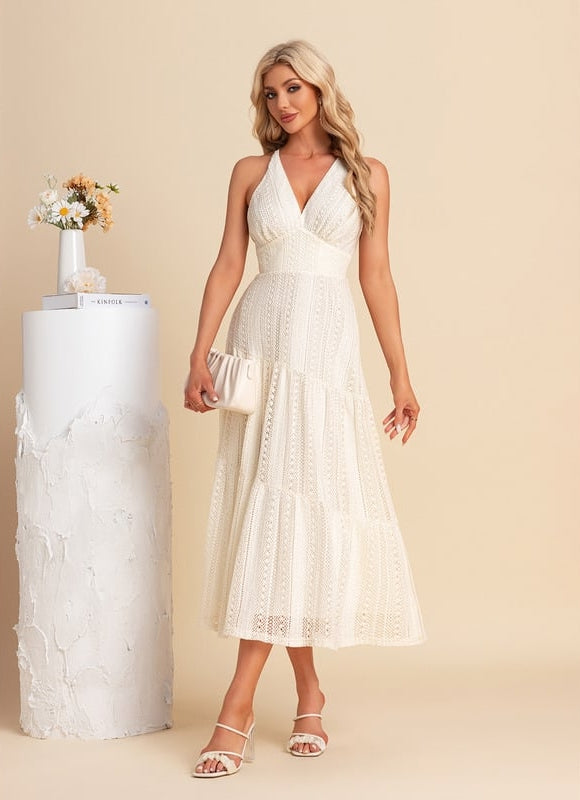 Robe de Soirée Écrue Texturée