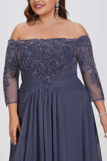Robe de Soirée Longue Bleue Dentelle Paillettes - gallery 7