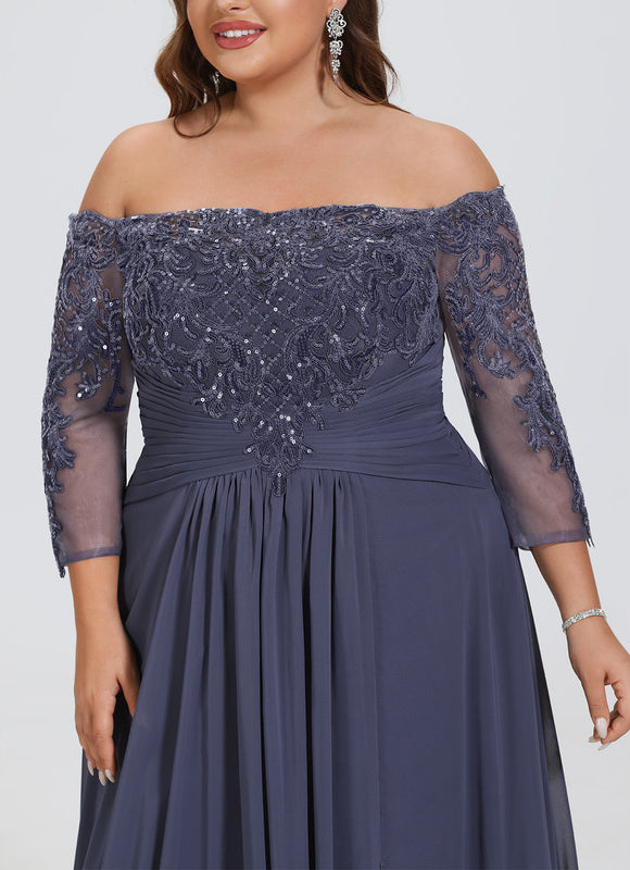 Robe de Soirée Longue Bleue Dentelle Paillettes - gallery 7