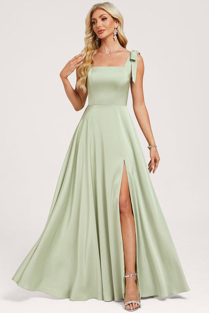 Robe de Soirée Satin Vert Pastel