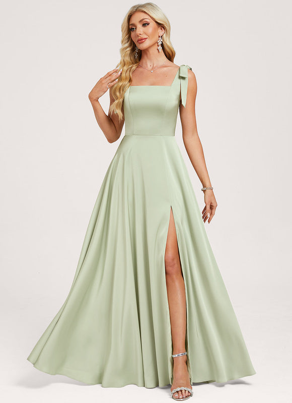 Robe de Soirée Satin Vert Pastel