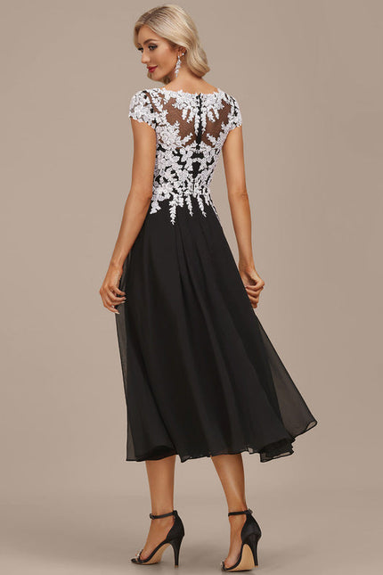 Robe de Soirée Longue Noire Et Blanche Dentelle Mousseline - gallery 4