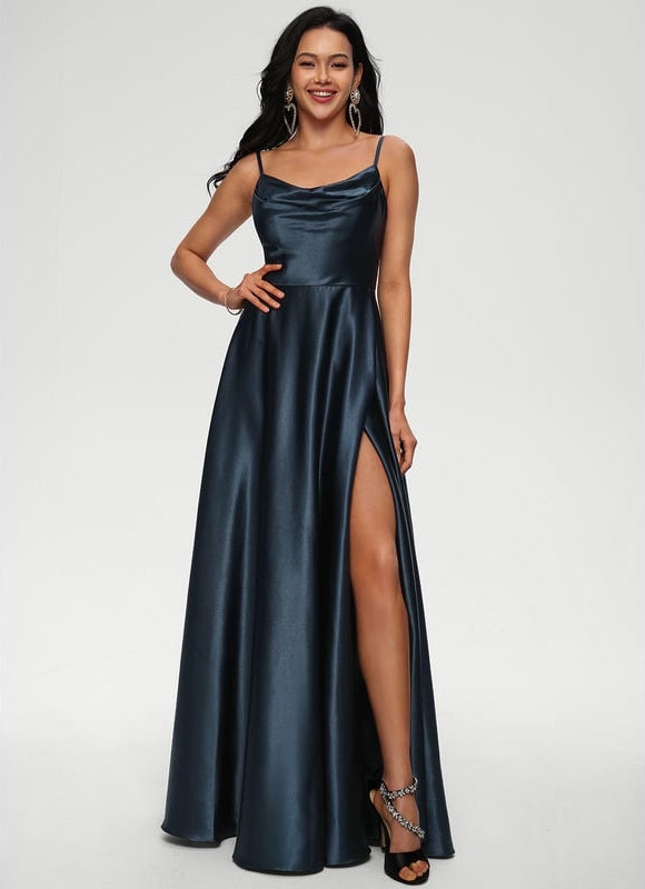 Robe de Soirée Satinée Rose Douce - gallery 1
